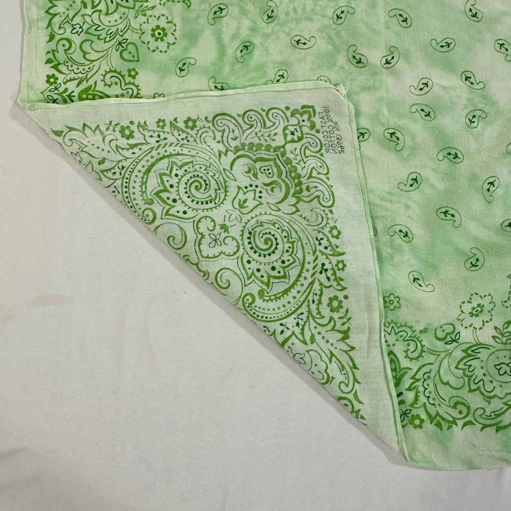 Vintage Fast Color RN 13962 Green Tie Dye Paisley Cotton Bandana Scarf 21x21